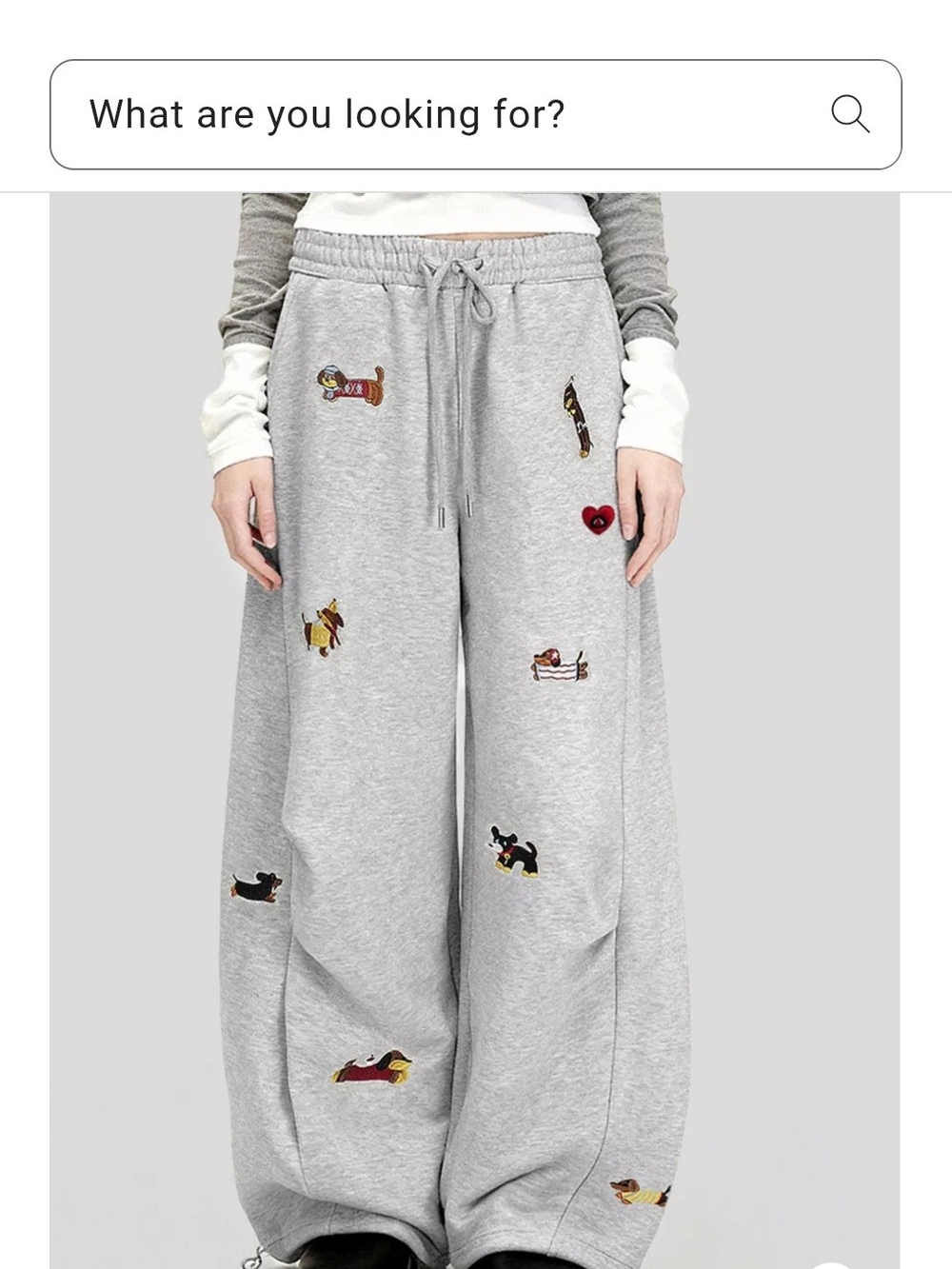 Aelfric Eden Gray Wide-Leg Embroidered Sweatpants with Dog Motifs. Sz Xl